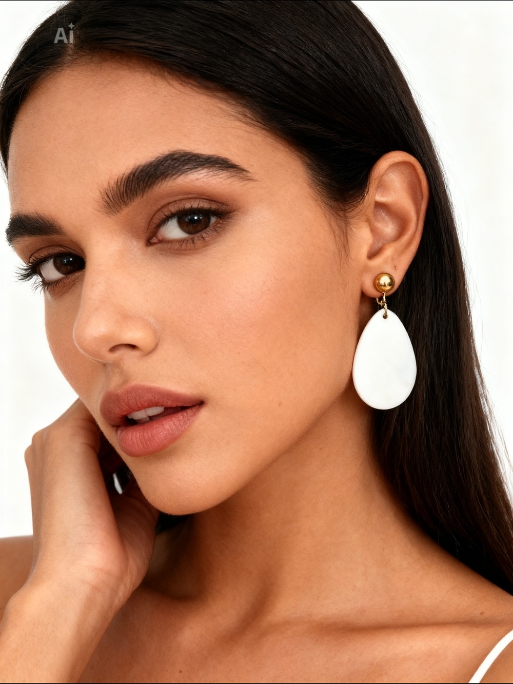 Gold Tone & White Mother Of Pearl Teardrop Drop Earrings
